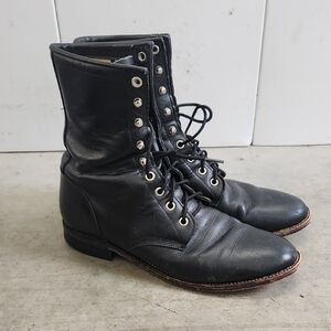Justin Boots Black Leather Lace-Up Roper Western Boots Womens sz 7.5  #506